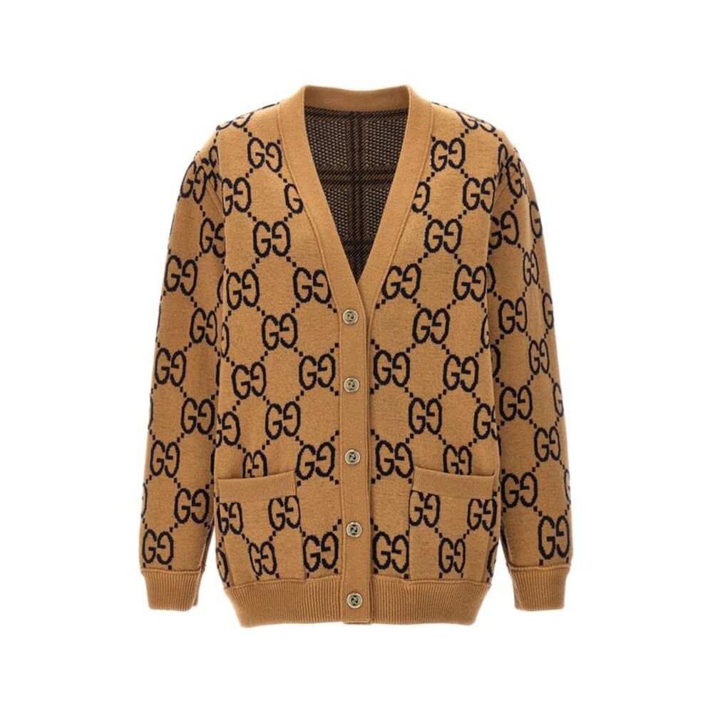 Gucci Women Check And 'Gg' Reversible Cardigan - Picture 4 of 6